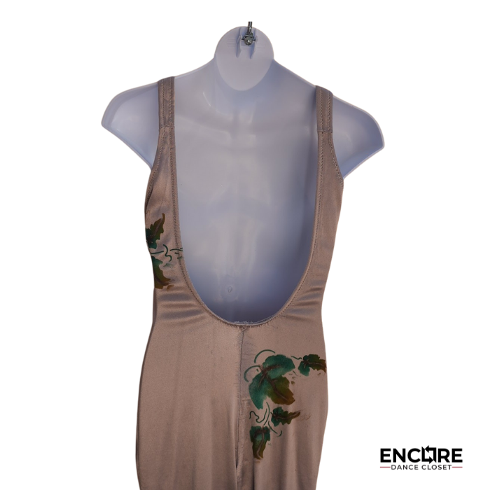 Shiny Champagne Unitard with Leaf Print