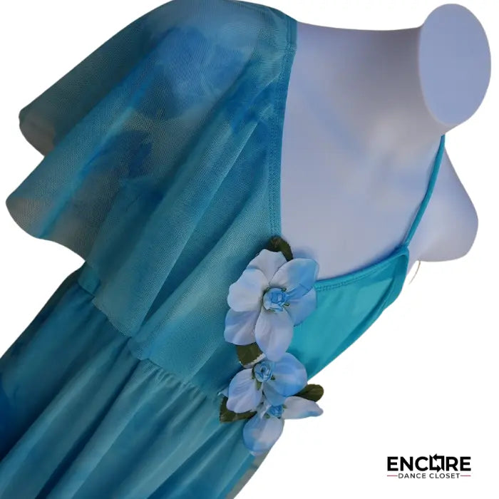 Turquoise Tie-Dye Leotard Dress with Flower Detail  dress