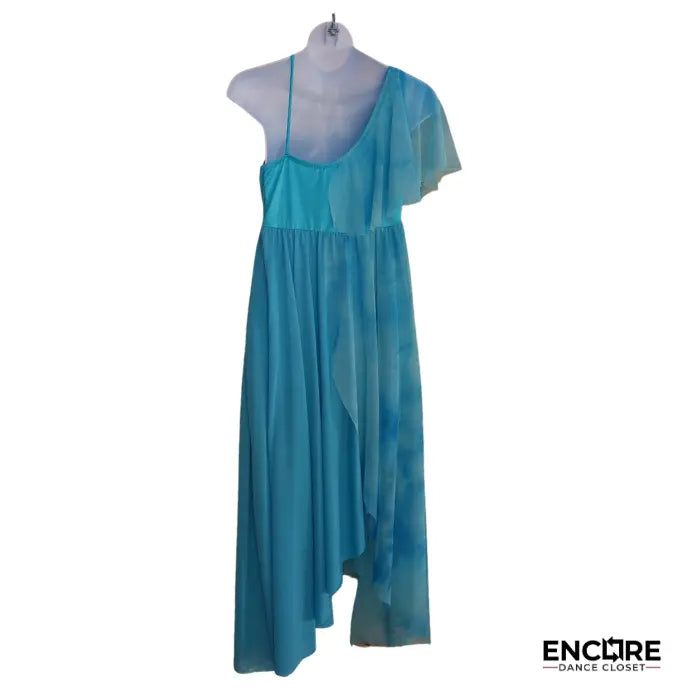 Turquoise Tie-Dye Leotard Dress with Flower Detail  dress