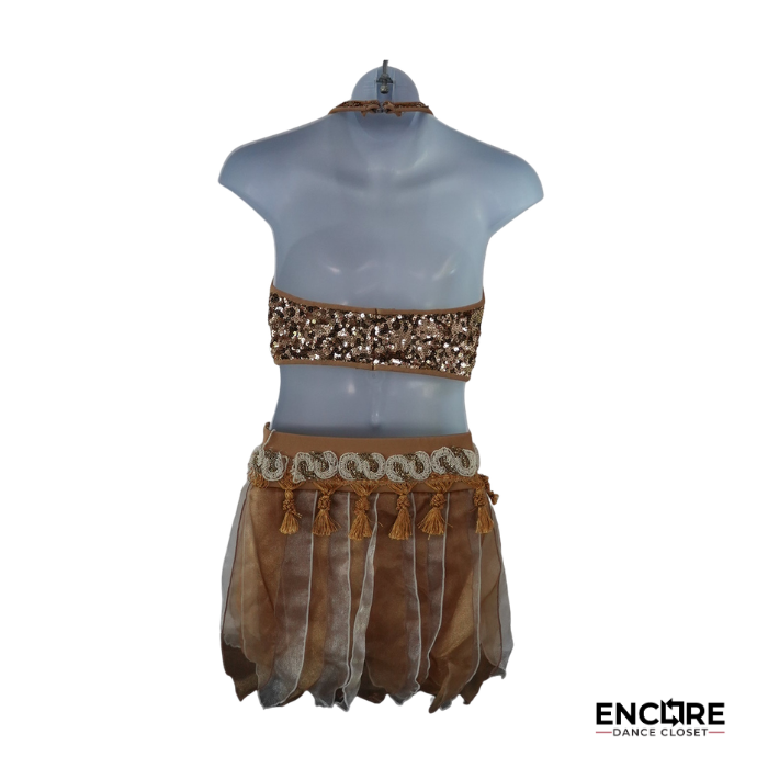 Rose Gold Sequin Halter & Tassel Dance Costume  two piece