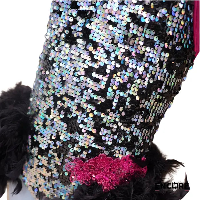 Hot Pink & Black Sequin Feather Leotard  leotard