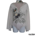White Leotard with Sage Appliqué  leotard