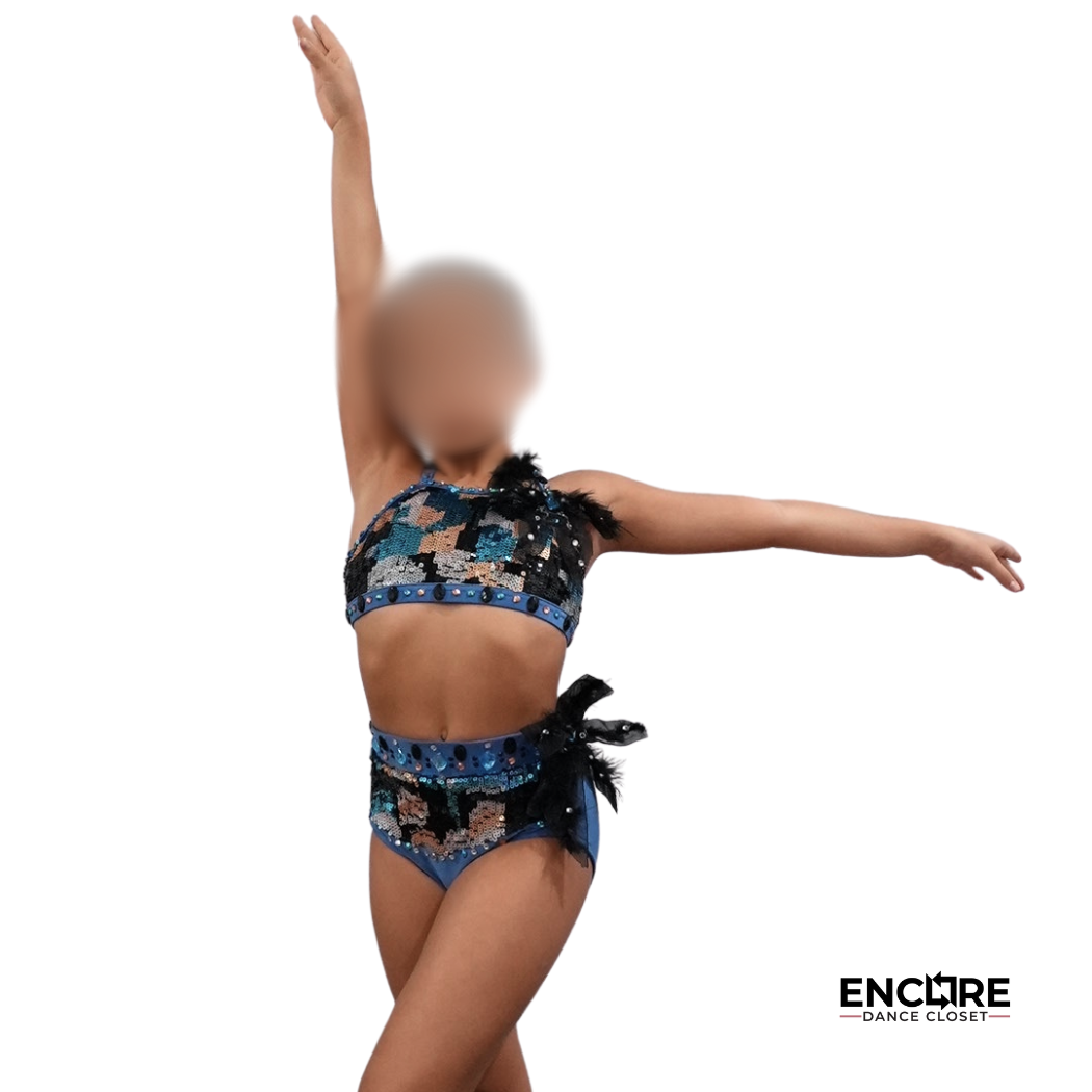 Sequined  Blue Camo Two-Piece - Encore Dance Closet