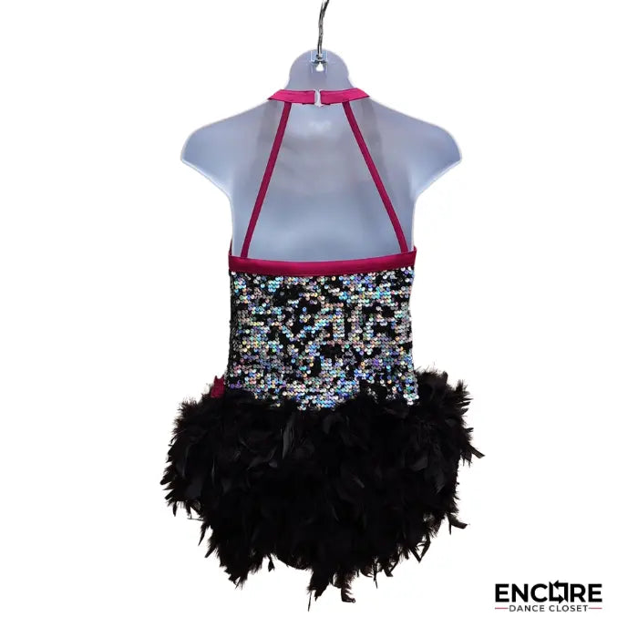 Hot Pink & Black Sequin Feather Leotard  leotard