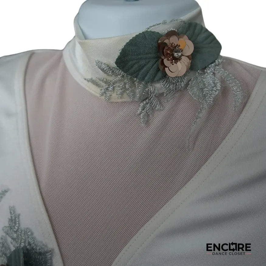 White Leotard with Sage Appliqué  leotard