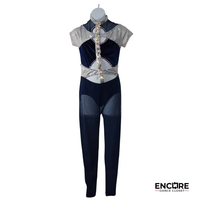 Navy & Silver Crystal Jumpsuit  unitard