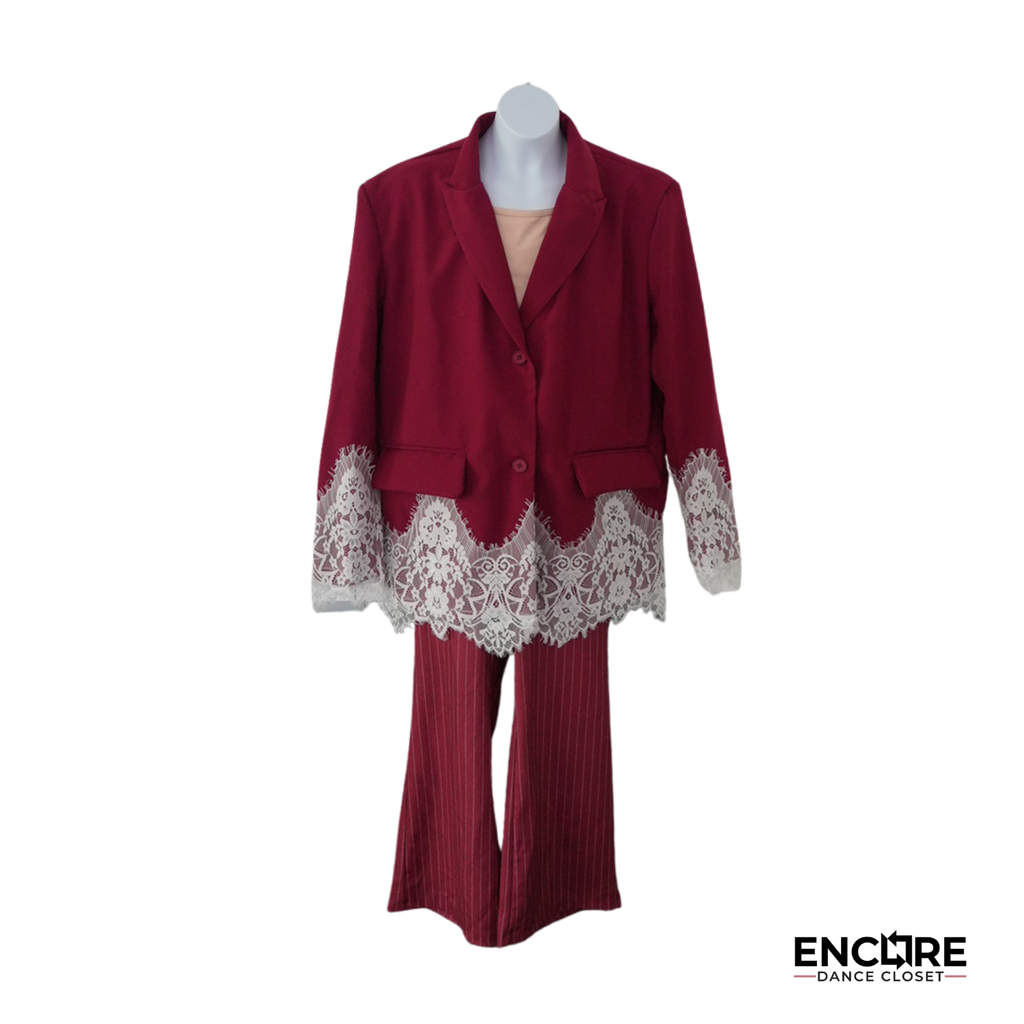 Burgundy Lace-Trim Suit Costume  two piece