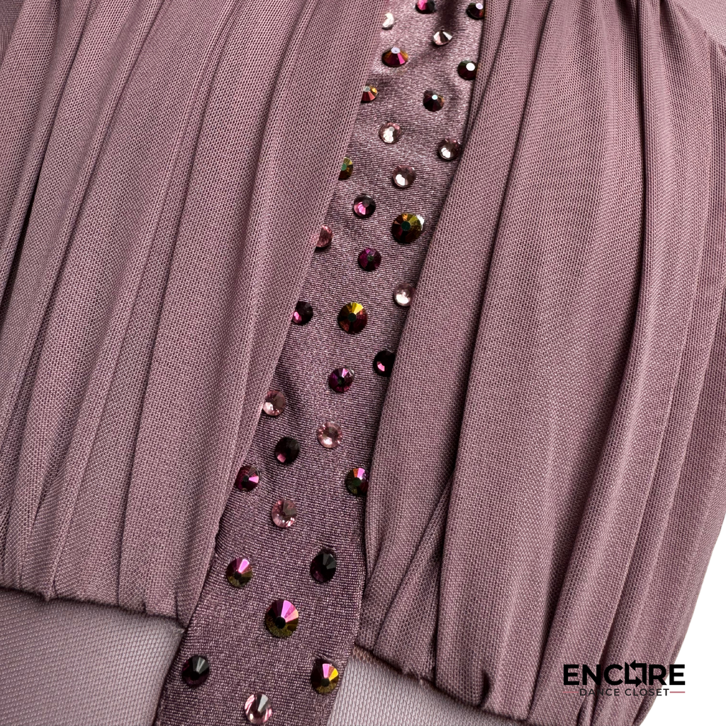 Elegant Mauve Leotard with Mesh and Rhinestones - Encore Dance Closet
