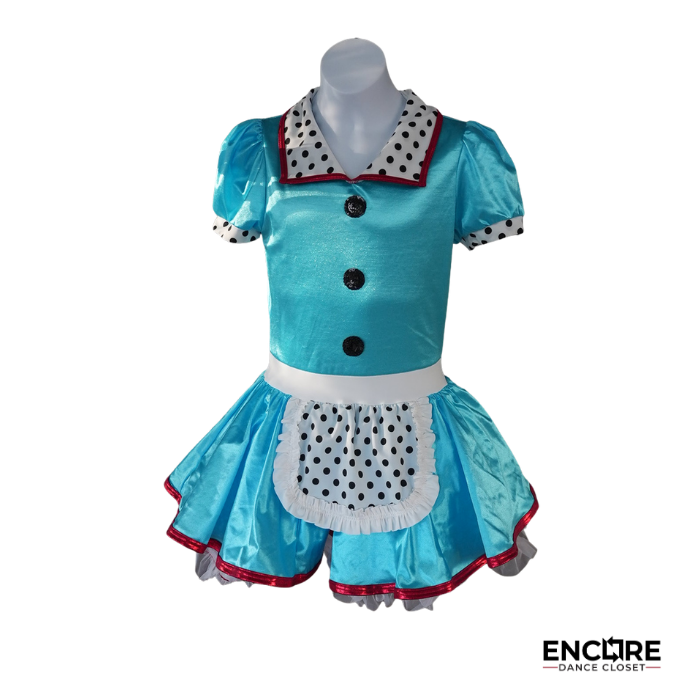 Turquoise Character Dance Costume with Polka Dot Apron  dress