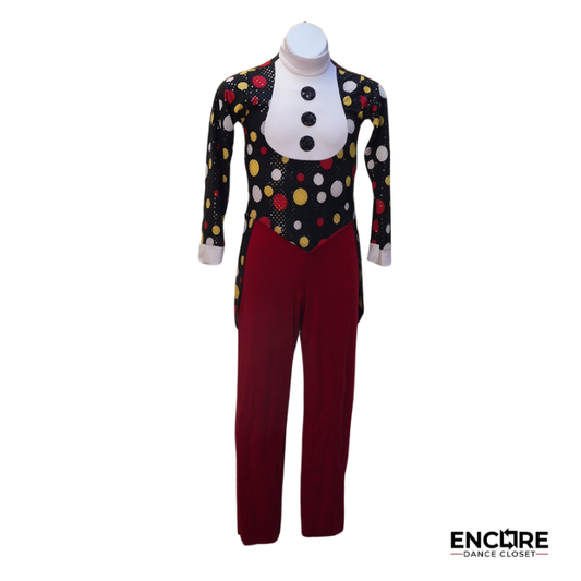 Clown Unitard with Red Velvet Bottoms