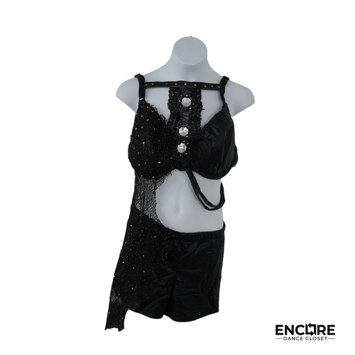 Black Fishnet & Rhinestone Dance Costume  two piece