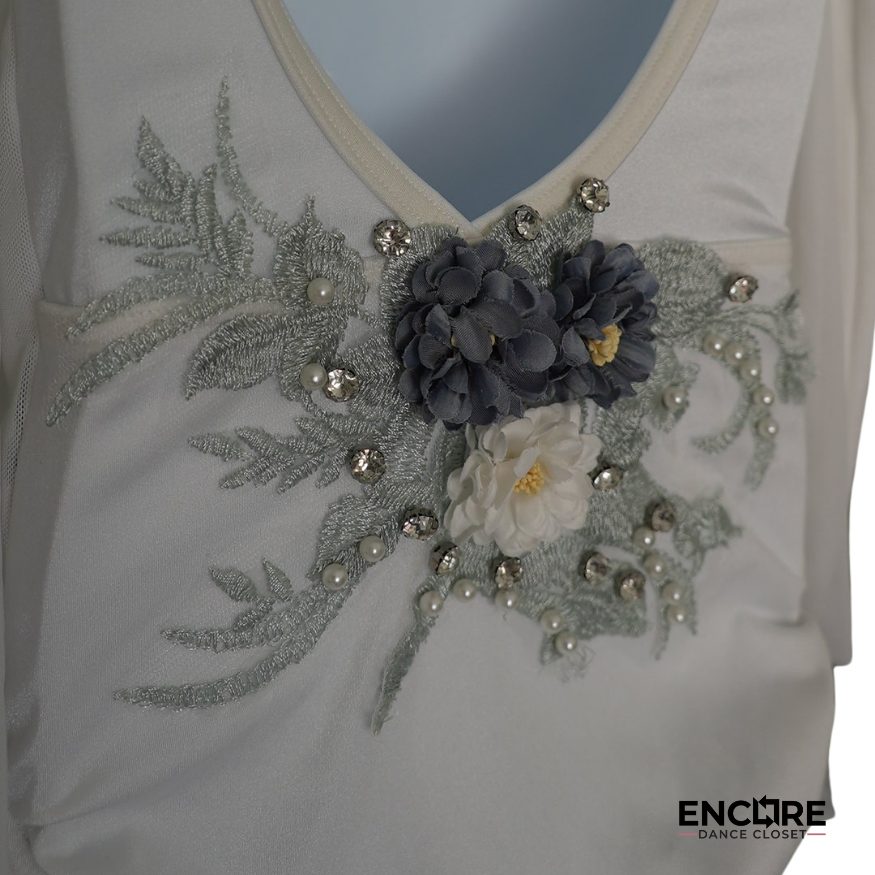 White Leotard with Sage Appliqué