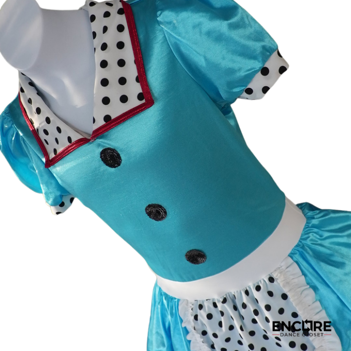 Turquoise Character Dance Costume with Polka Dot Apron  dress
