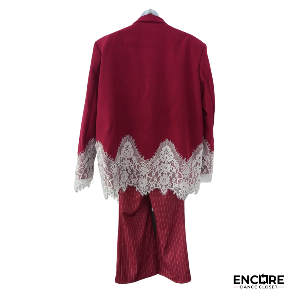 Burgundy Lace-Trim Suit Costume  two piece