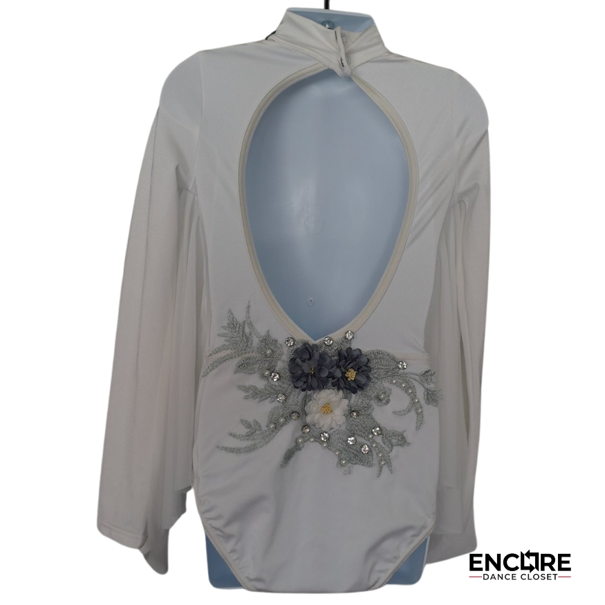 White Leotard with Sage Appliqué