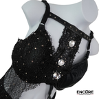 Black Fishnet & Rhinestone Dance Costume  two piece