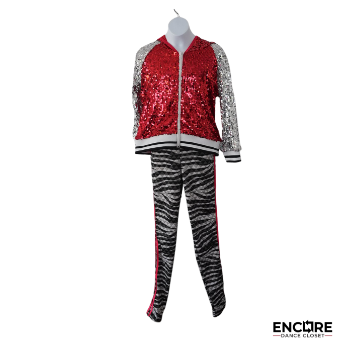 Red Sequin Hip Hop Costume Set  two piece