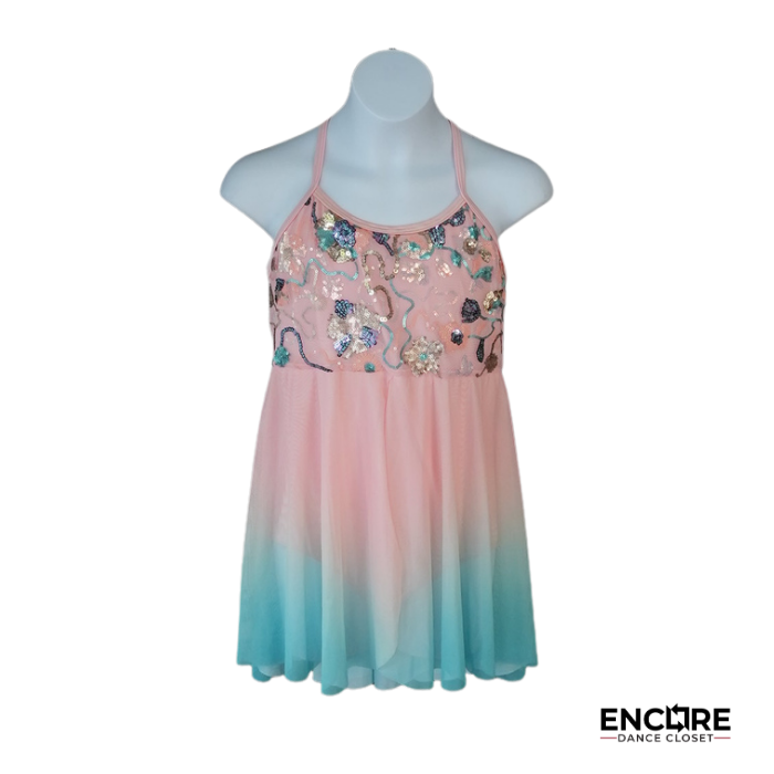 Pink Ombré Lyrical Dress with Floral Sequin Embellishments  dress