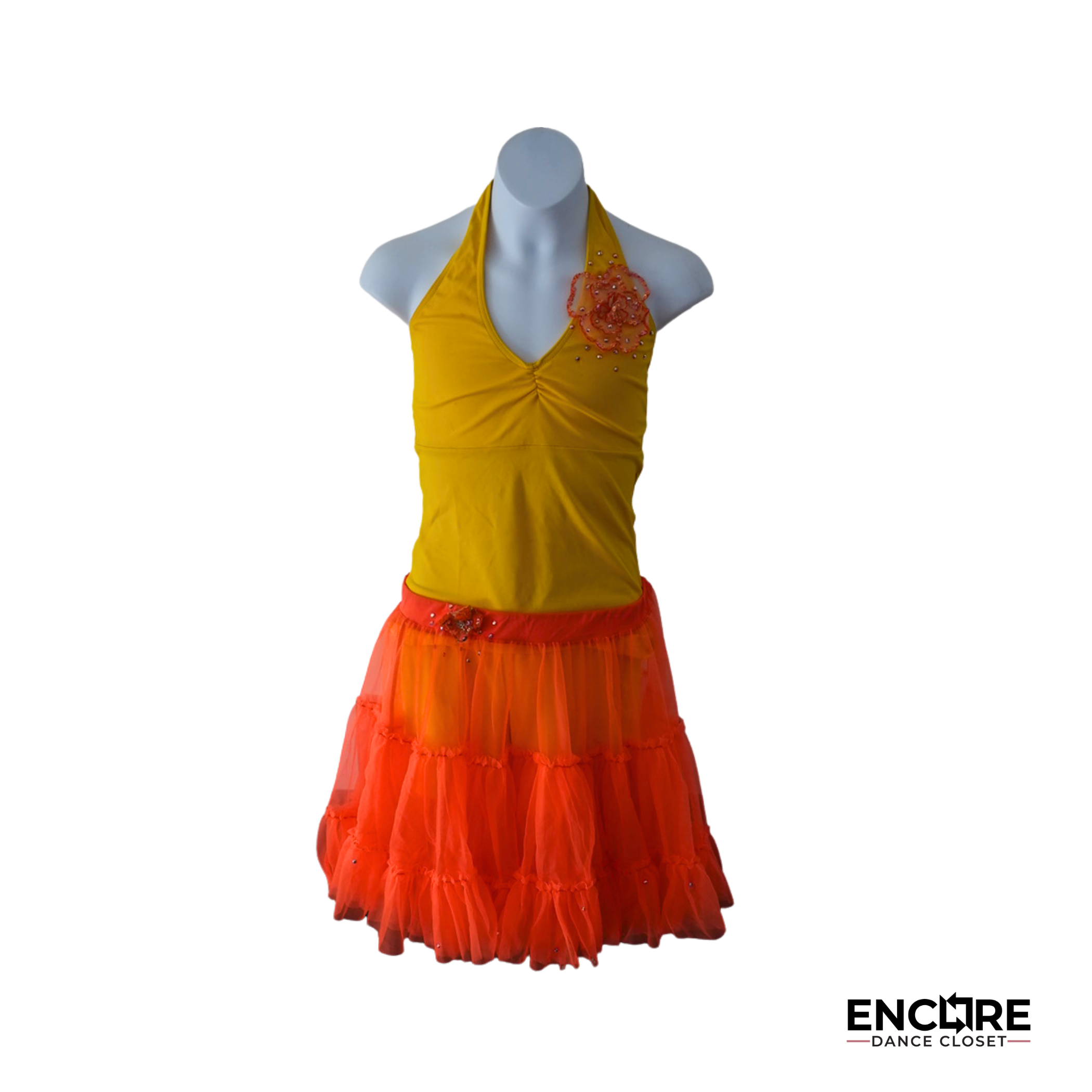 Yellow & Orange Halter Dance Dress  two piece