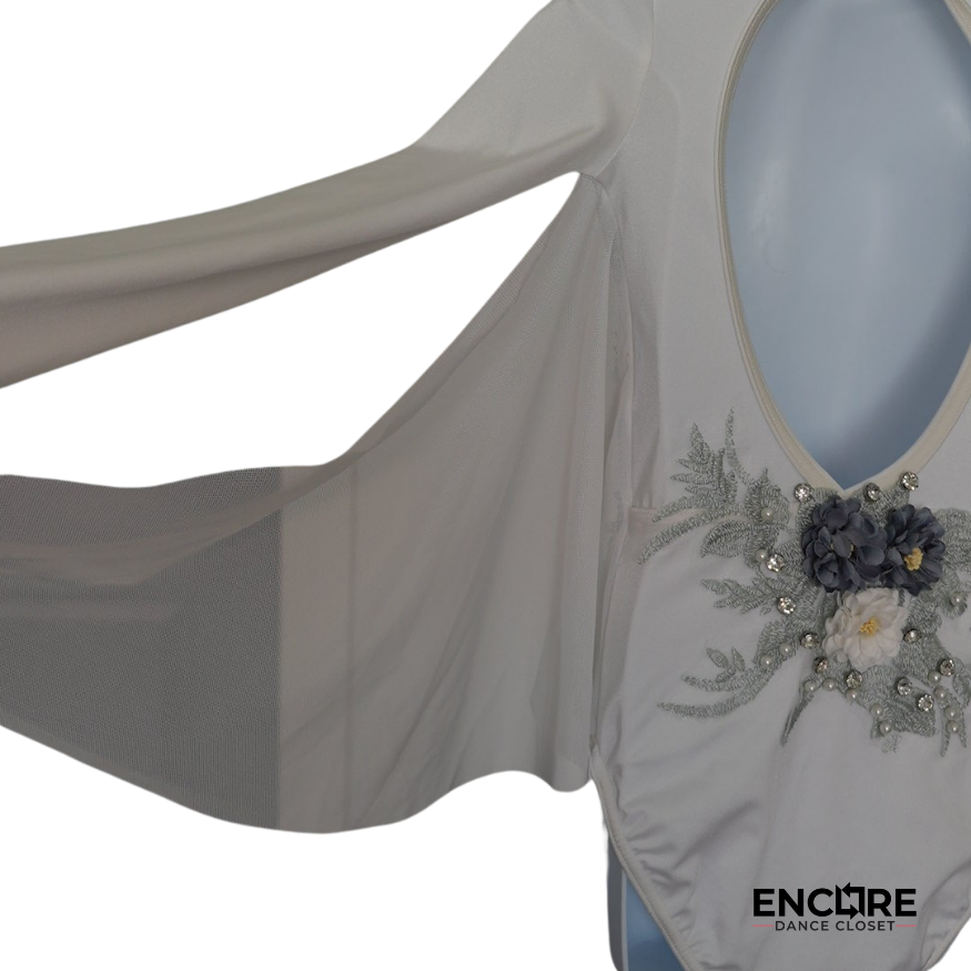 White Leotard with Sage Appliqué