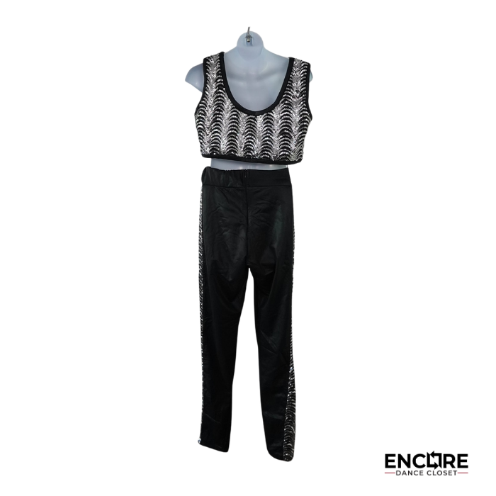 Black & Silver Sequin Crop Top & Pant Costume  two piece