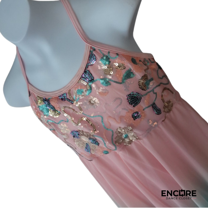 Pink Ombré Lyrical Dress with Floral Sequin Embellishments  dress