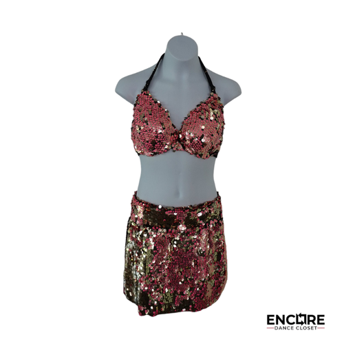 Pink & Gold Sequin Two-Piece Dance Costume  two piece