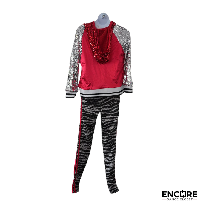 Red Sequin Hip Hop Costume Set  two piece