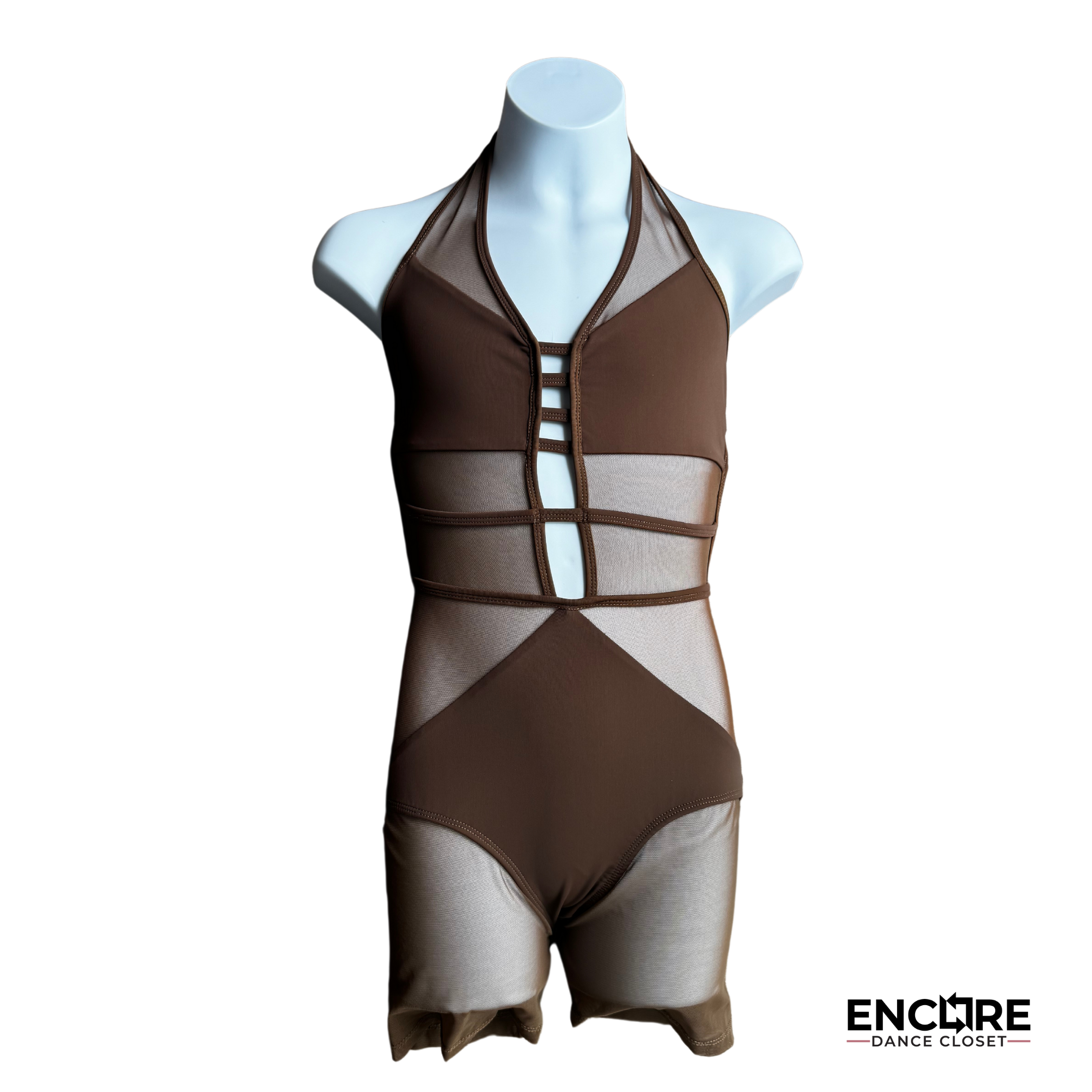 Sleek Custom Brown LA Design Biketard - Encore Dance Closet