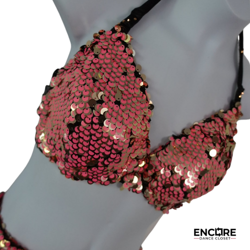 Pink & Gold Sequin Two-Piece Dance Costume  two piece