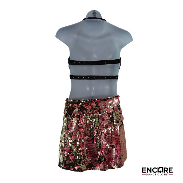 Pink & Gold Sequin Two-Piece Dance Costume  two piece