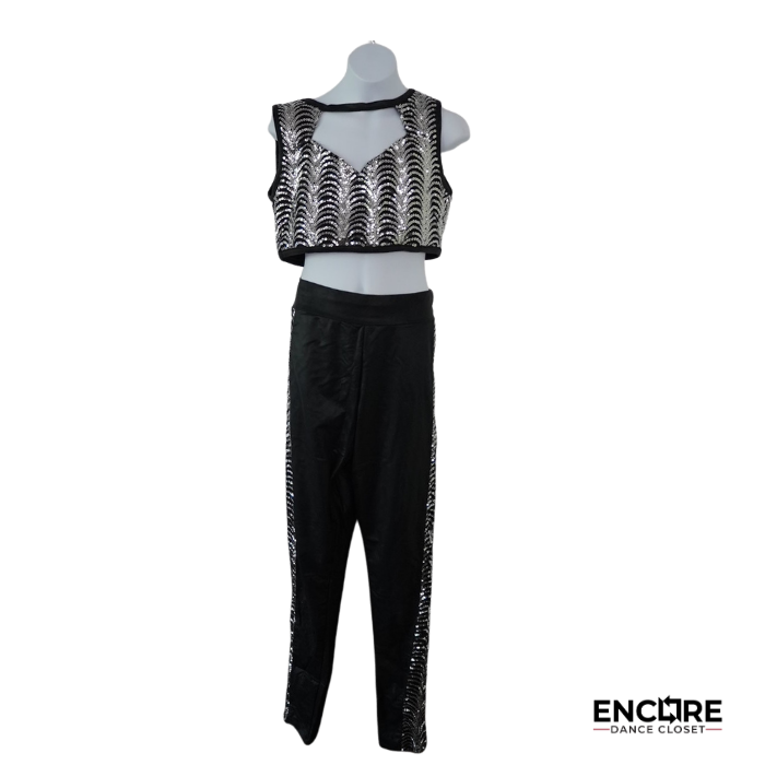 Black & Silver Sequin Crop Top & Pant Costume  two piece