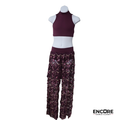 Burgundy Sequin Fringe Two-Piece Jazz Costume with High-Neck Crop Top  two piece