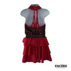 Red & Black Sequin Halter Costume with Tie Detail  leotard
