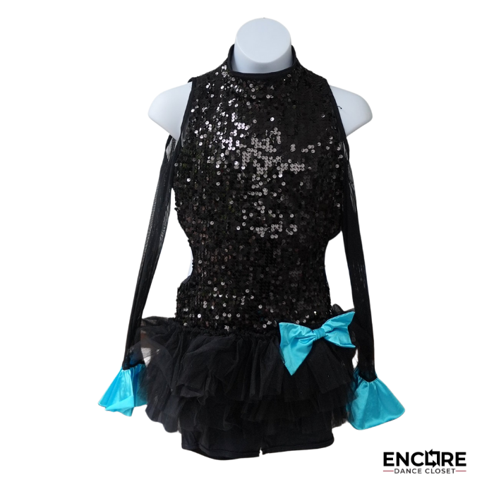 Black Sequin Tutu with Turquoise Accents  biketard