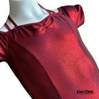 Radiant Red Shiny Off-Shoulder Unitard  unitard