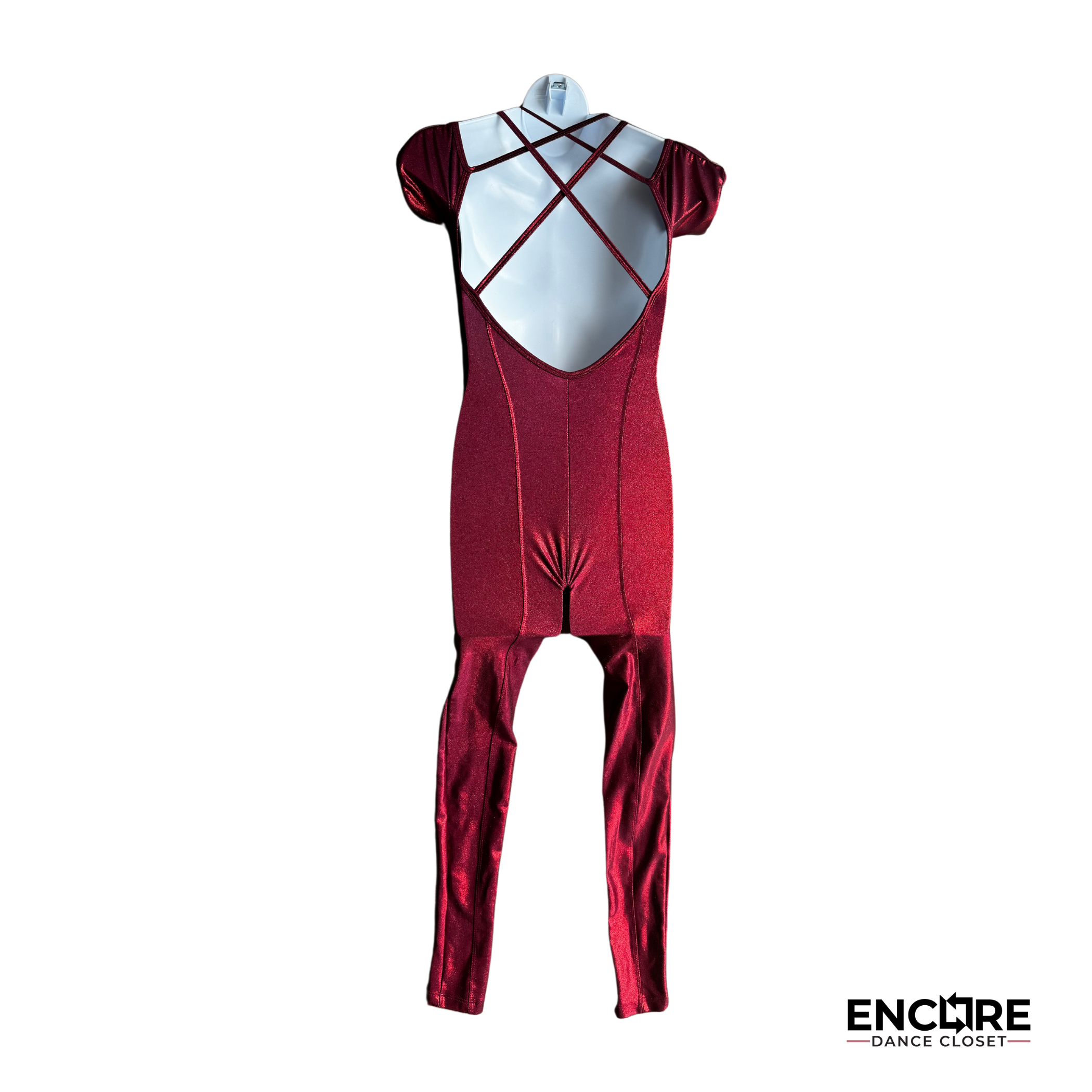 Radiant Red Shiny Off-Shoulder Unitard - Encore Dance Closet