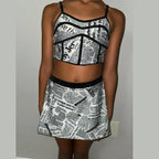 Bold Newspaper Print Skirt and Top Set  two piece