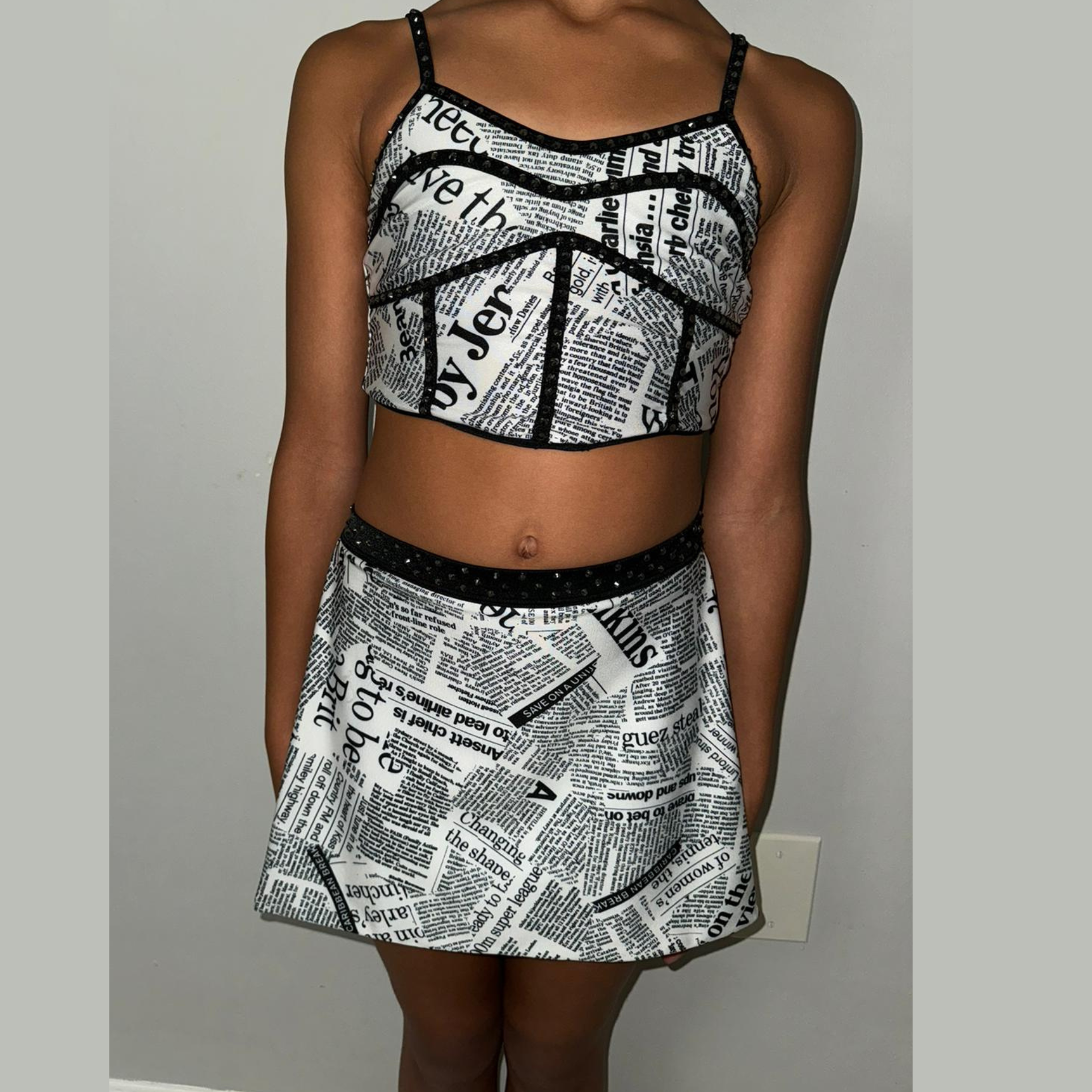 Bold Newspaper Print Skirt and Top Set - Encore Dance Closet