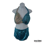 Turquoise Sequin & Crystal Two-Piece Dance Costume  two piece