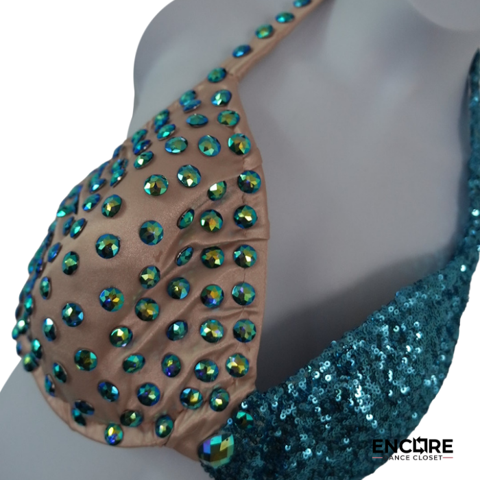 Turquoise Sequin & Crystal Two-Piece Dance Costume  two piece
