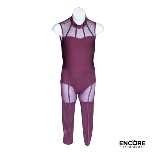 Burgundy Unitard with Mesh Panels