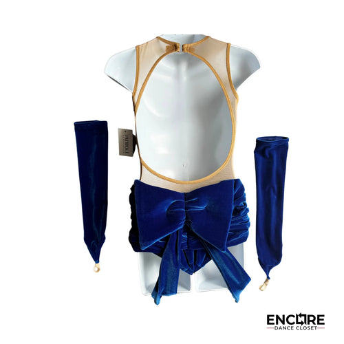 Royal Blue Velvet Leo with Mesh and Bow Detail 3  leotard