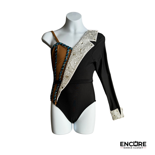 Striking Split-Design Tuxedo & Rhinestone Leotard