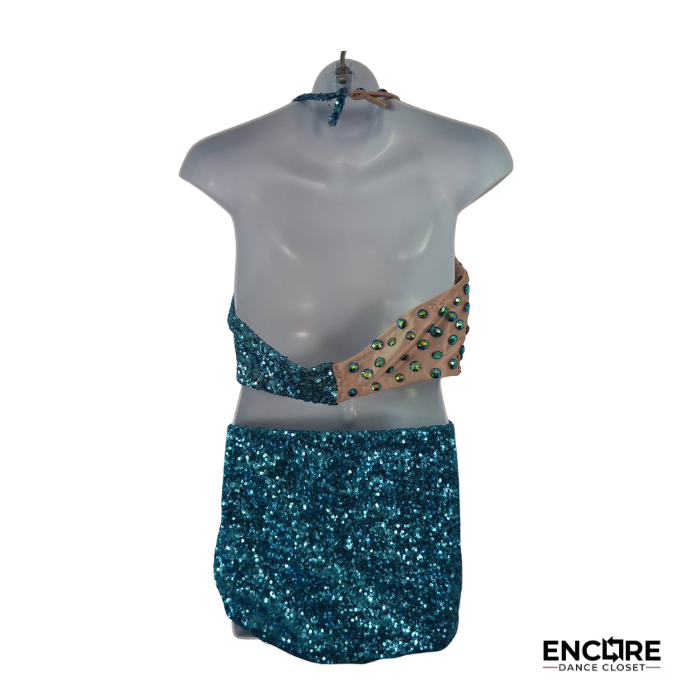 Turquoise Sequin & Crystal Two-Piece Dance Costume  two piece