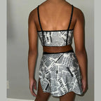 Bold Newspaper Print Skirt and Top Set  two piece