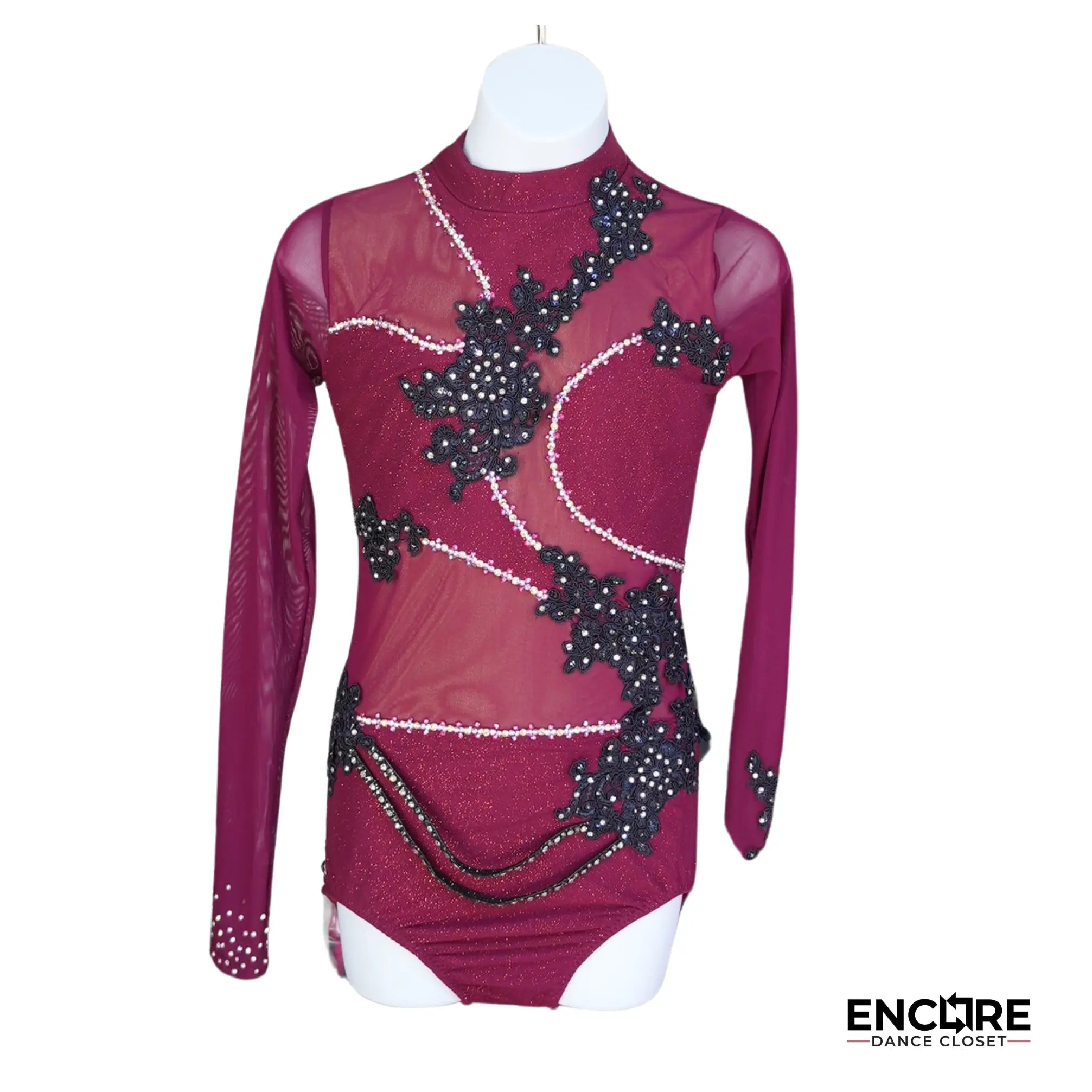 Burgundy Mesh Elegance  leotard