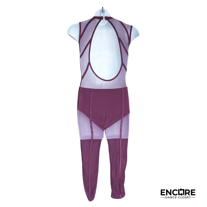 Burgundy Unitard with Mesh Panels