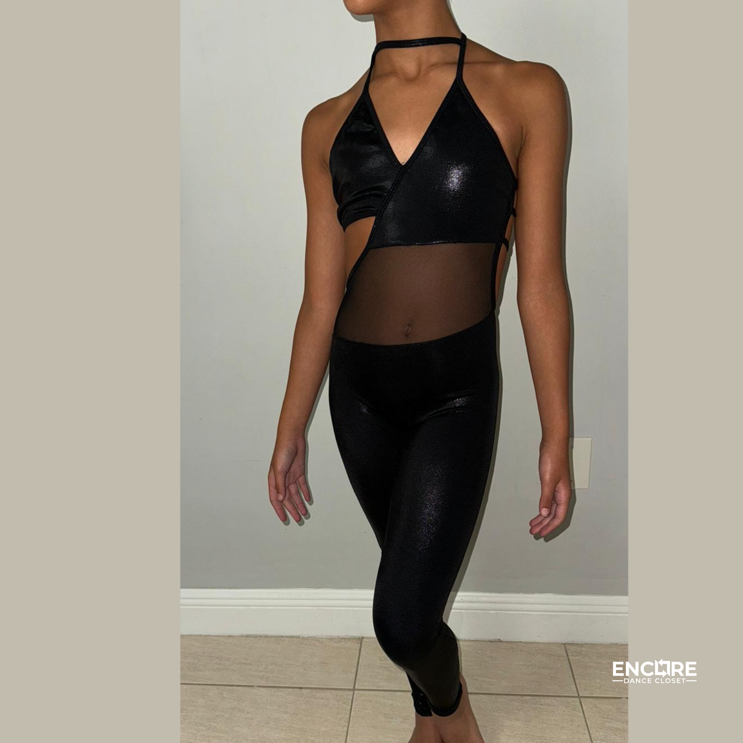 Striking Black Mesh & Strap Unitard