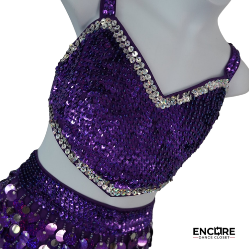 Purple Sequin & Paillette Two-Piece Dance Costume  two piece